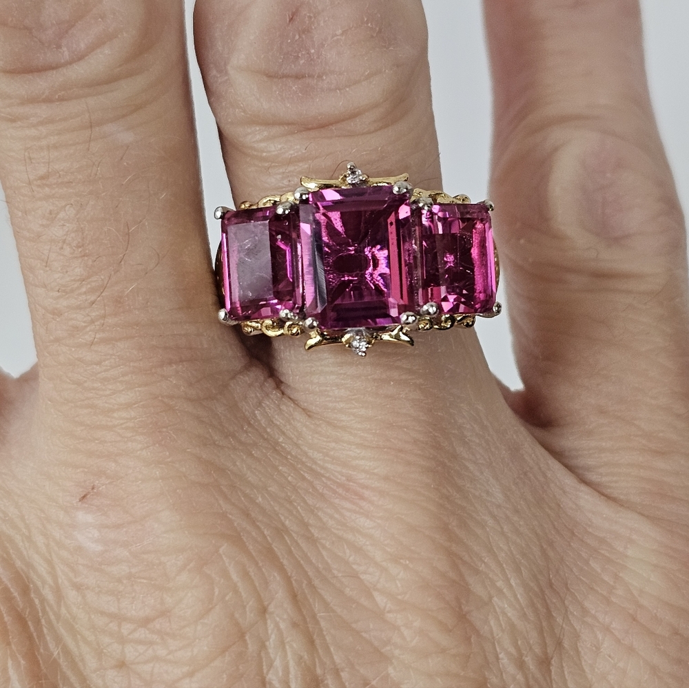 Radiant Orchid Quartz & White Zircon Ring Vermeil Platinum Sterling Silver Sz 7 - Picture 8 of 10